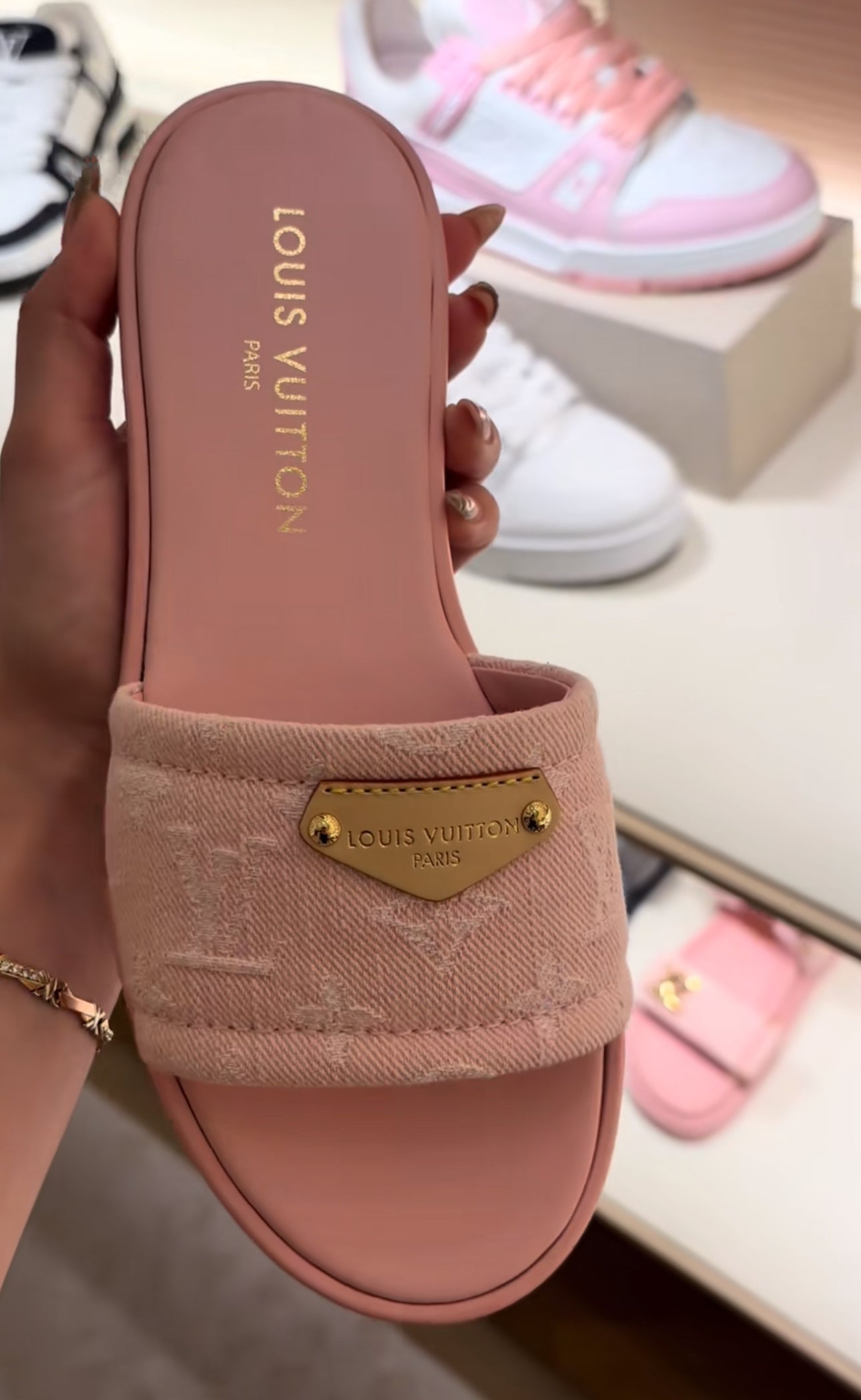 denim pink slides