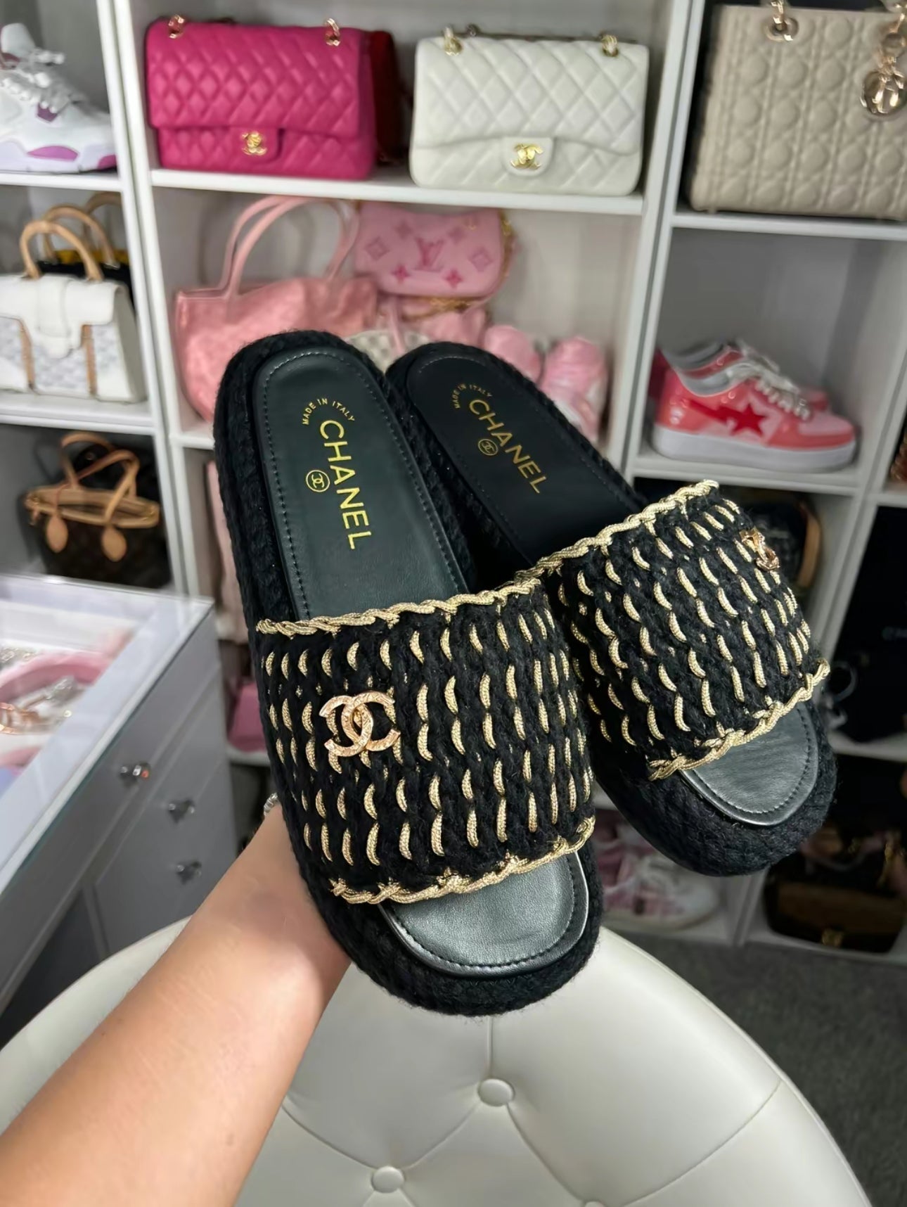gold black sandals