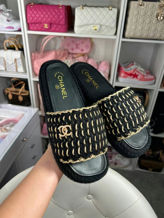 gold black sandals