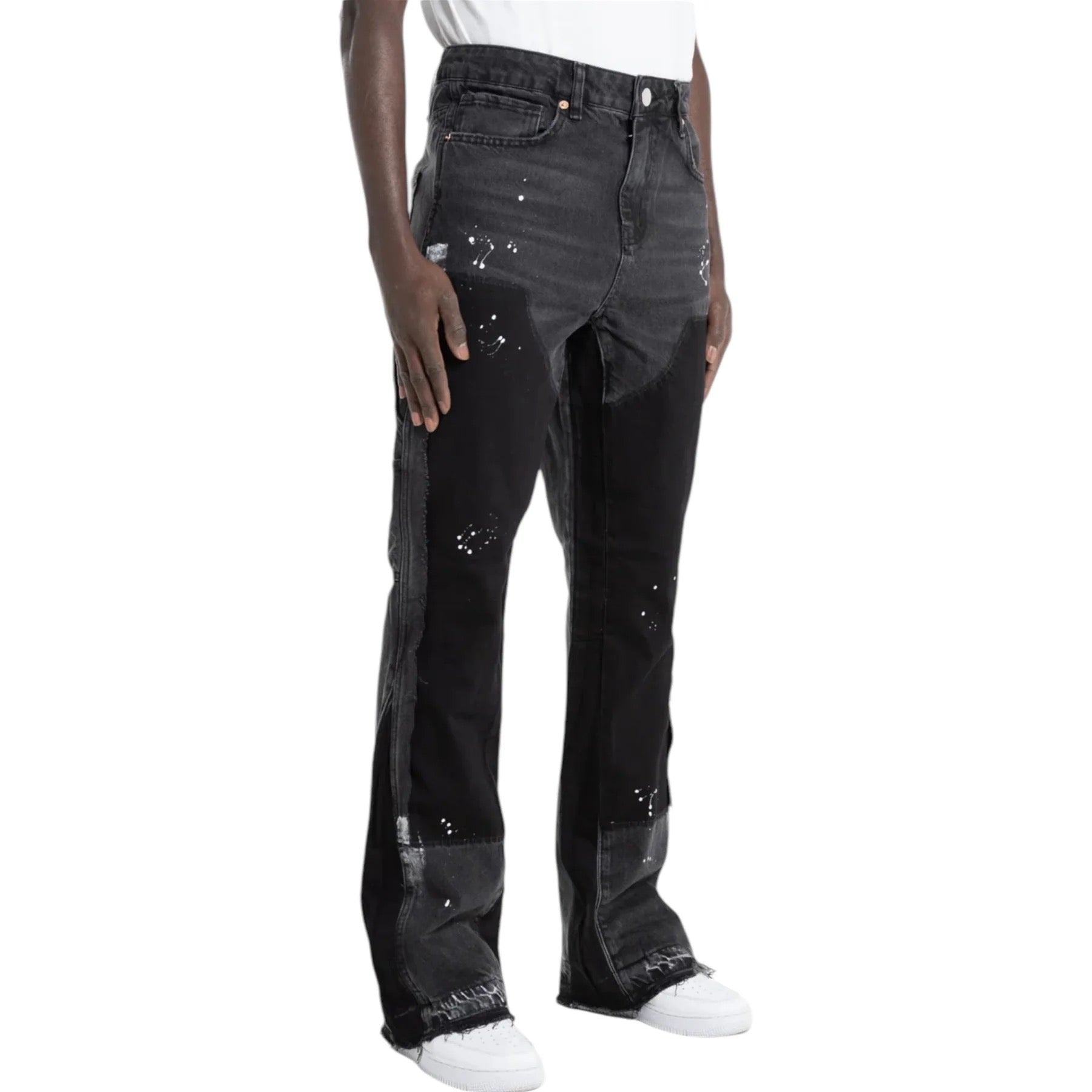 "Black Patch Flared Denim"