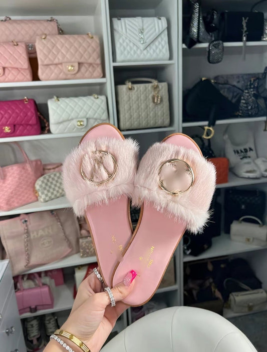 Pink fluffy sandals